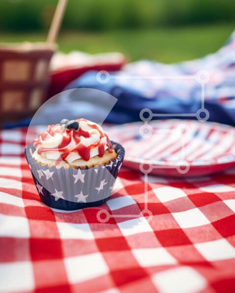 Σετ των 2 Intra Συλλεκτικό Ξύλινο Παζλ Plywood  4mm - Αμερικανική σημαία Cupcake στο εορταστικό τραπέζι Σε Ξύλινο Κουτί - Διαστάσεις: 10x10 cm – 25 κομμάτια