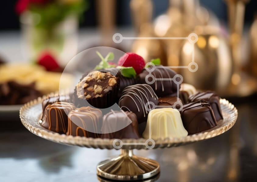 Σετ των 2 Intra Συλλεκτικό Ξύλινο Παζλ Plywood  4mm - Επιχρυσωμένο πιάτο γλυκού με διάφορες σοκολάτες και γλυκές λιχουδιές Σε Ξύλινο Κουτί - Διαστάσεις: 10x10 cm – 25 κομμάτια