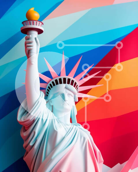 Intra Συλλεκτικό Ξύλινο Παζλ Plywood  4mm - Άγαλμα της ελευθερίας με φακό και πολύχρωμο φόντο Σε Ξύλινο Κουτί - Διαστάσεις Puzzle: 10x10 cm – 25 κομμάτια