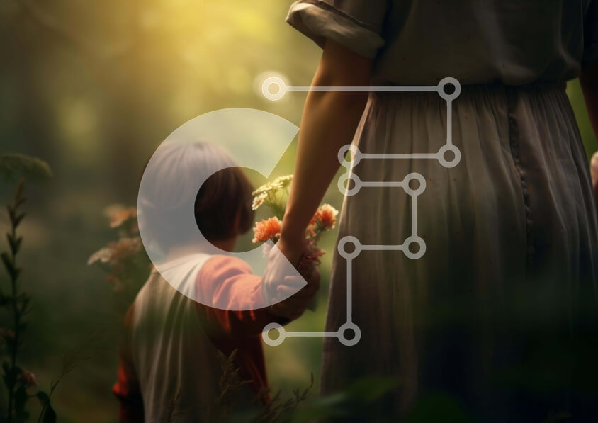 Intra Συλλεκτικό Ξύλινο Παζλ Plywood  4mm - Γυναίκα και παιδί που περπατούν στο δάσος με τα λουλούδια Σε Ξύλινο Κουτί - Διαστάσεις: 10x10 cm – 25 κομμάτια