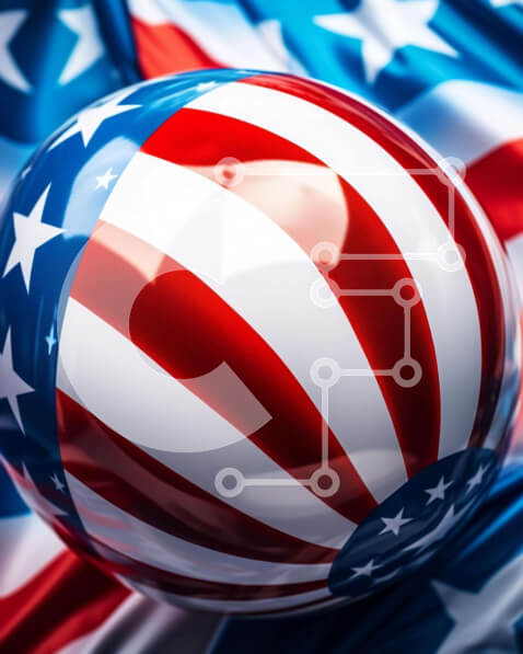 Intra Συλλεκτικό Ξύλινο Παζλ Plywood  4mm - Πατριωτική μπάλα σε φόντο αμερικανικής σημαίας Σε Ξύλινο Κουτί - Διαστάσεις Puzzle: 10x10 cm – 25 κομμάτια