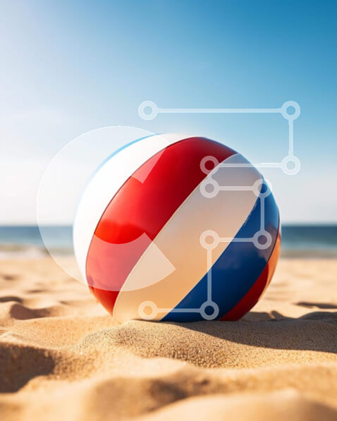 Intra Συλλεκτικό Ξύλινο Παζλ Plywood  4mm - Πολύχρωμη μπάλα παραλίας στην αμμώδη ακτή δίπλα στον ωκεανό Σε Ξύλινο Κουτί - Διαστάσεις: 10x10 cm – 25 κομμάτια