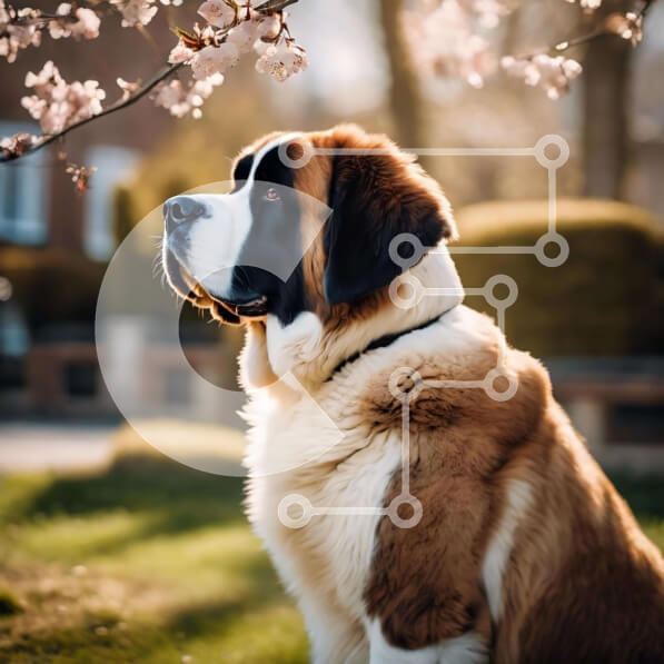 Intra Συλλεκτικό Ξύλινο Παζλ Plywood  4mm - Καφέ και λευκό σκυλί St. Bernard κάτω από το δέντρο πορτοκαλιάς Σε Ξύλινο Κουτί - Διαστάσεις: 10x10 cm – 25 κομμάτια