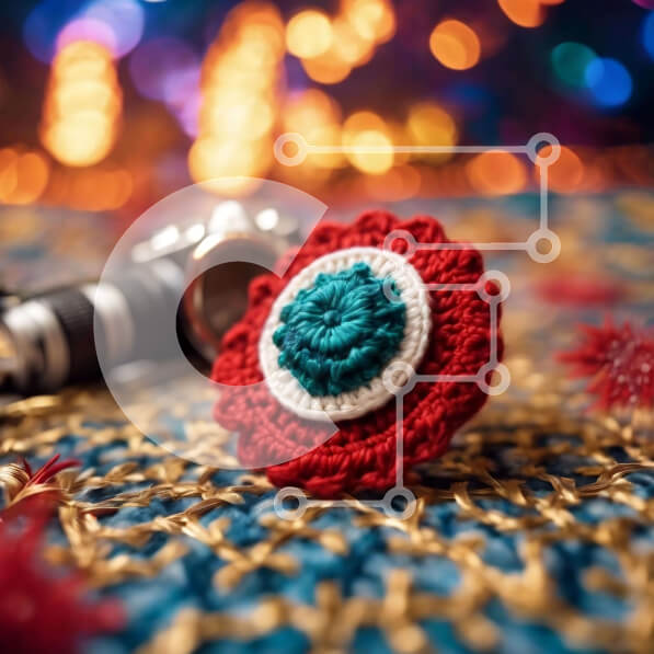 Σετ των 2 Intra Συλλεκτικό Ξύλινο Παζλ Plywood  4mm - Σύνθεση καρφίτσας λουλουδιών με κροσέ κόκκινο και μπλε Σε Ξύλινο Κουτί - Διαστάσεις: 10x10 cm – 25 κομμάτια