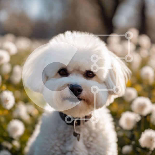 Intra Συλλεκτικό Ξύλινο Παζλ Plywood  4mm - Ευτυχισμένος λευκός σκύλος σε ένα χωράφι με πικραλίδες Σε Ξύλινο Κουτί - Διαστάσεις: 10x10 cm – 25 κομμάτια