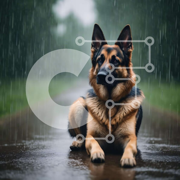 Intra Συλλεκτικό Ξύλινο Παζλ Plywood  4mm - Γερμανικός Ποιμενικός σκύλος που περιμένει στη βροχή Σε Ξύλινο Κουτί - Διαστάσεις: 10x10 cm – 25 κομμάτια