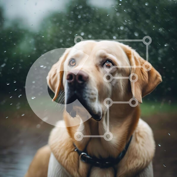 Intra Συλλεκτικό Ξύλινο Παζλ Plywood  4mm - Χρυσός σκύλος Λαμπραντόρ που κάθεται στη βροχή Σε Ξύλινο Κουτί - Διαστάσεις: 10x10 cm – 25 κομμάτια