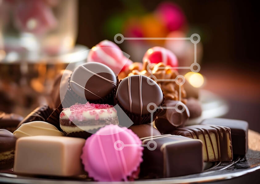 Σετ των 2 Intra Συλλεκτικό Ξύλινο Παζλ Plywood  4mm - Ποικιλία από γλυκά σε ασημένιο πιάτο Σε Ξύλινο Κουτί - Διαστάσεις: 10x10 cm – 25 κομμάτια