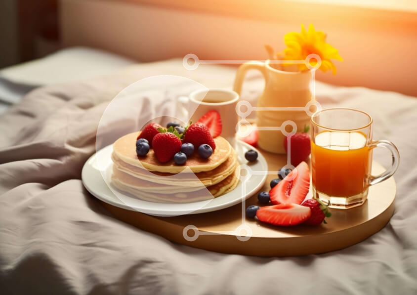 Σετ των 2 Intra Συλλεκτικό Ξύλινο Παζλ Plywood  4mm - Δίσκος πρωινού με τηγανίτες, φρέσκα φρούτα και καφέ Σε Ξύλινο Κουτί - Διαστάσεις: 10x10 cm – 25 κομμάτια