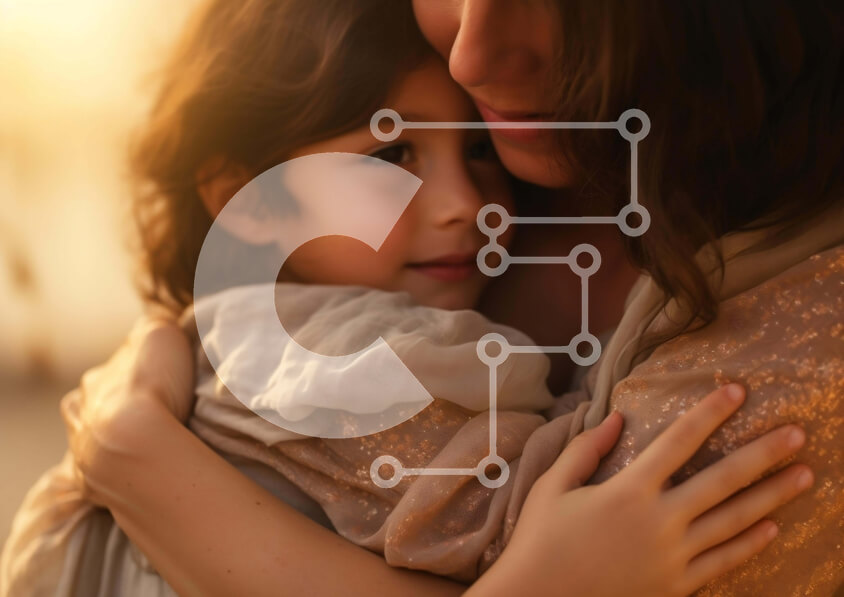 Intra Συλλεκτικό Ξύλινο Παζλ Plywood  4mm - Μητέρα και κόρη αγκαλιάζονται με χαμόγελα Σε Ξύλινο Κουτί - Διαστάσεις Puzzle: 10x10 cm – 25 κομμάτια