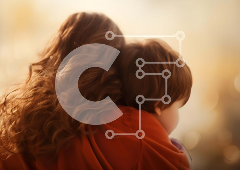 Intra Συλλεκτικό Ξύλινο Παζλ Plywood  4mm - Μητέρα που αγκαλιάζει το παιχνιδιάρικο παιδί Σε Ξύλινο Κουτί - Διαστάσεις Puzzle: 10x10 cm – 25 κομμάτια