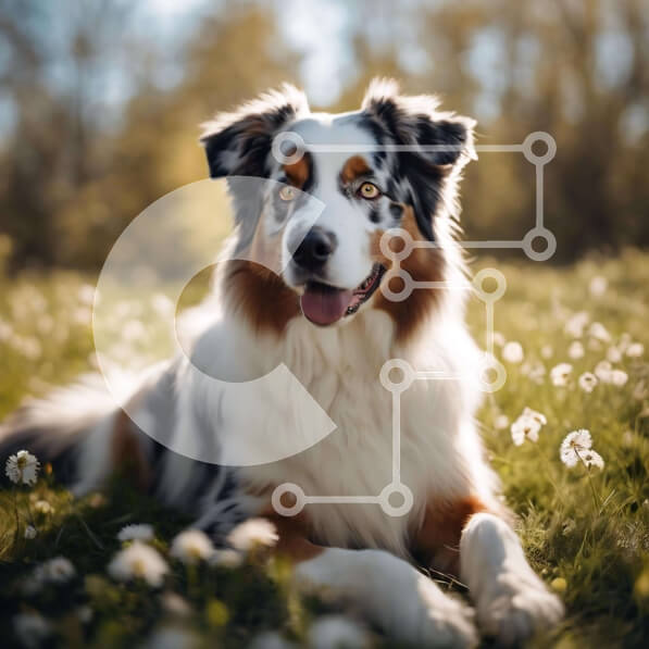 Intra Συλλεκτικό Ξύλινο Παζλ Plywood  4mm - Καφέ και λευκό σκυλί στο γρασίδι με μαργαρίτες Σε Ξύλινο Κουτί - Διαστάσεις: 10x10 cm – 25 κομμάτια