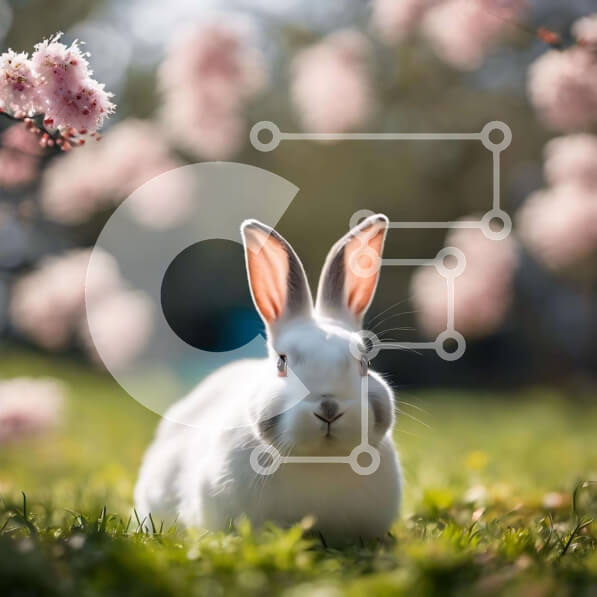 Intra Συλλεκτικό Ξύλινο Παζλ Plywood  4mm - Λευκό κουνέλι στη φύση με ροζ άνθη κερασιάς Σε Ξύλινο Κουτί - Διαστάσεις: 10x10 cm – 25 κομμάτια