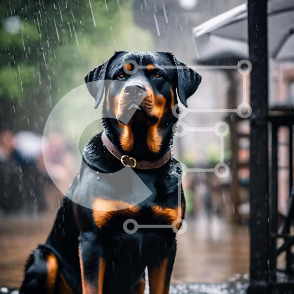 Intra Συλλεκτικό Ξύλινο Παζλ Plywood  4mm - Σκύλος που κάθεται κάτω από την ομπρέλα στη βροχή Σε Ξύλινο Κουτί - Διαστάσεις: 10x10 cm – 25 κομμάτια