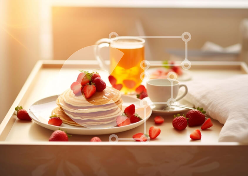 Σετ των 2 Intra Συλλεκτικό Ξύλινο Παζλ Plywood  4mm - Δίσκος με τηγανίτες, σιρόπι και φράουλες Σε Ξύλινο Κουτί - Διαστάσεις: 10x10 cm – 25 κομμάτια