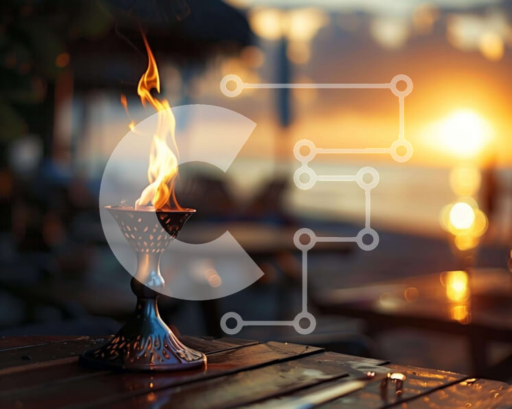 Intra Συλλεκτικό Ξύλινο Παζλ Plywood  4mm - Κερί σε εξωτερικό ξύλινο τραπέζι με ηλιοβασίλεμα Σε Ξύλινο Κουτί - Διαστάσεις: 10x10 cm – 25 κομμάτια