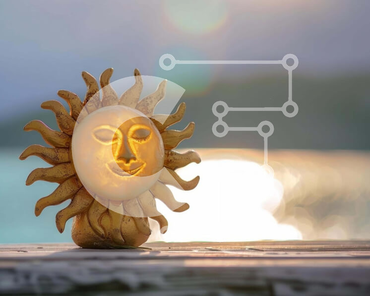 Intra Συλλεκτικό Ξύλινο Παζλ Plywood  4mm - Άγαλμα σε σχήμα ήλιου σε τραπέζι εξωτερικού χώρου Σε Ξύλινο Κουτί - Διαστάσεις: 10x10 cm – 25 κομμάτια