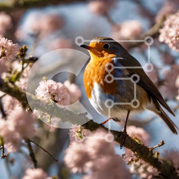 Intra Συλλεκτικό Ξύλινο Παζλ Plywood  4mm - Μικρό πουλί σκαρφαλωμένο σε κλαδί βελανιδιάς με ροζ λουλούδια Σε Ξύλινο Κουτί - Διαστάσεις: 10x10 cm – 25 κομμάτια