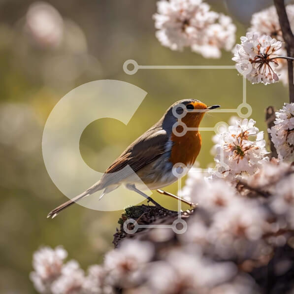 Intra Συλλεκτικό Ξύλινο Παζλ Plywood  4mm - Μικρό πουλί σκαρφαλωμένο στα λευκά λουλούδια Σε Ξύλινο Κουτί - Διαστάσεις: 10x10 cm – 25 κομμάτια