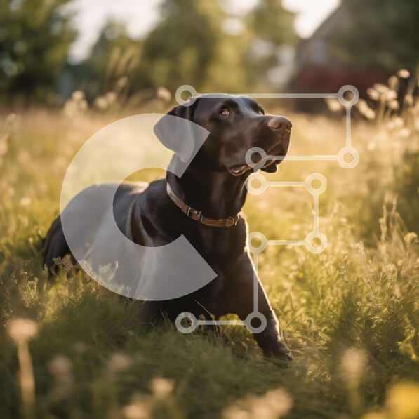 Intra Συλλεκτικό Ξύλινο Παζλ Plywood  4mm - Μαύρος σκύλος Λαμπραντόρ που απολαμβάνει σε εξωτερικούς χώρους Σε Ξύλινο Κουτί - Διαστάσεις: 10x10 cm – 25 κομμάτια