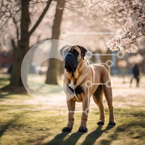 Intra Συλλεκτικό Ξύλινο Παζλ Plywood  4mm - Μεγάλο καφέ σκυλί στο πάρκο με τα δέντρα κερασιών Σε Ξύλινο Κουτί - Διαστάσεις: 10x10 cm – 25 κομμάτια