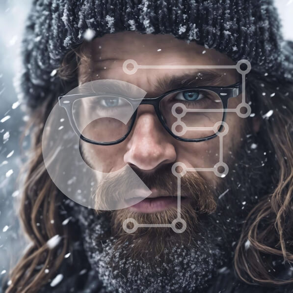 Intra Συλλεκτικό Ξύλινο Παζλ Plywood  4mm - Γενειοφόρος άνδρας στο χιόνι με χειμερινά ρούχα Σε Ξύλινο Κουτί - Διαστάσεις Puzzle: 10x10 cm – 25 κομμάτια