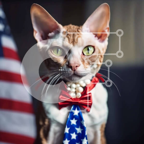 Intra Συλλεκτικό Ξύλινο Παζλ Plywood  4mm - Γάτα με παπιγιόν με αμερικανική σημαία και πράσινα μάτια Σε Ξύλινο Κουτί - Διαστάσεις: 10x10 cm – 25 κομμάτια