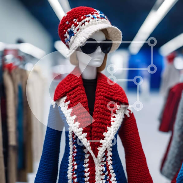 Σετ των 2 Intra Συλλεκτικό Ξύλινο Παζλ Plywood  4mm - Κομψό μανεκέν σε κόκκινο, λευκό και μπλε ντύσιμο Σε Ξύλινο Κουτί - Διαστάσεις: 10x10 cm – 25 κομμάτια