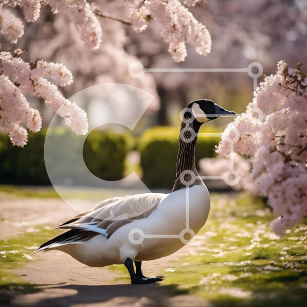 Intra Συλλεκτικό Ξύλινο Παζλ Plywood  4mm - Ήρεμη σκηνή: Goose by Pink Cherry Blossoms Σε Ξύλινο Κουτί - Διαστάσεις: 10x10 cm – 25 κομμάτια