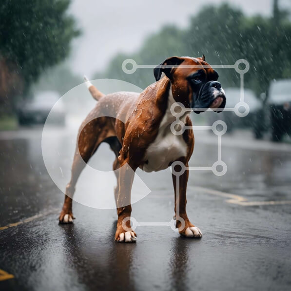 Intra Συλλεκτικό Ξύλινο Παζλ Plywood  4mm - Καφέ και λευκό σκυλί μπόξερ στη βροχή Σε Ξύλινο Κουτί - Διαστάσεις: 10x10 cm – 25 κομμάτια