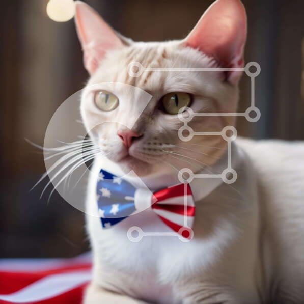 Intra Συλλεκτικό Ξύλινο Παζλ Plywood  4mm - Λευκή γάτα με παπιγιόν με θέμα την αμερικανική σημαία Σε Ξύλινο Κουτί - Διαστάσεις: 10x10 cm – 25 κομμάτια