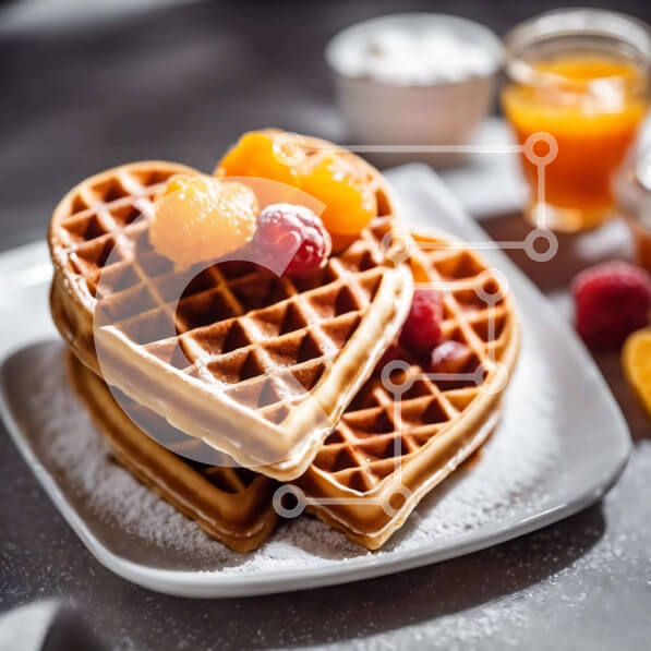 Σετ των 2 Intra Συλλεκτικό Ξύλινο Παζλ Plywood  4mm - Νόστιμο πρωινό με βάφλες σε σχήμα καρδιάς Σε Ξύλινο Κουτί - Διαστάσεις: 10x10 cm – 25 κομμάτια