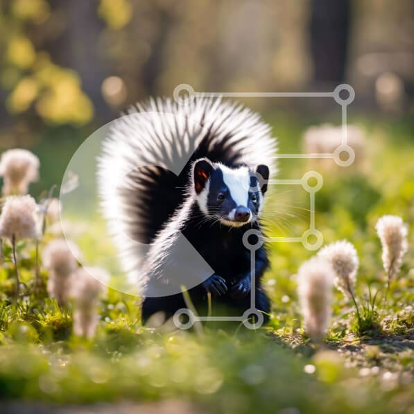 Intra Συλλεκτικό Ξύλινο Παζλ Plywood  4mm - Μαύρο και άσπρο Skunk που κάθεται στο γρασίδι Σε Ξύλινο Κουτί - Διαστάσεις: 10x10 cm – 25 κομμάτια