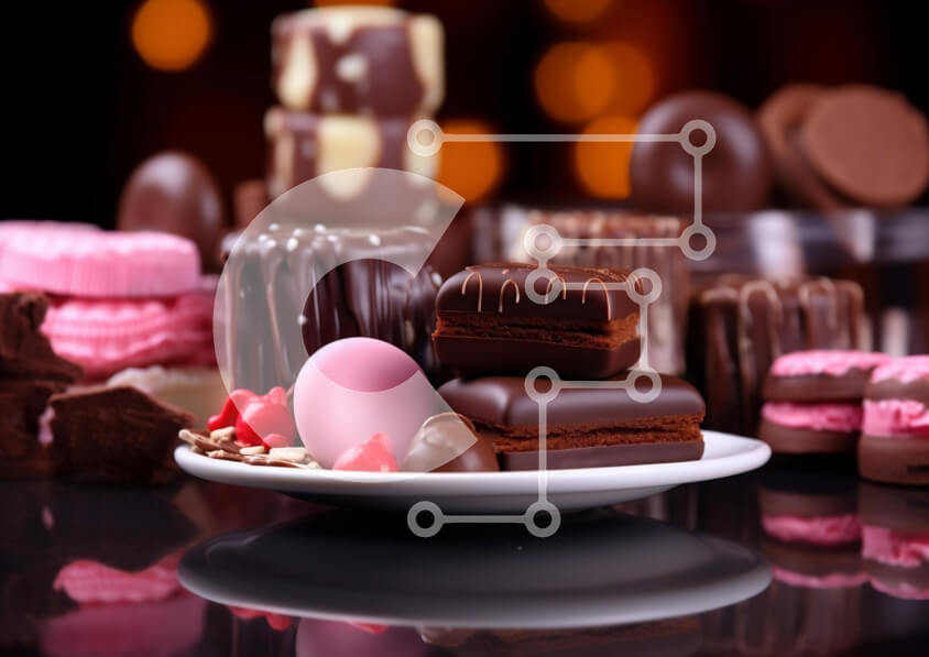 Σετ των 2 Intra Συλλεκτικό Ξύλινο Παζλ Plywood  4mm - Πιάτο με σοκολάτες και γλυκές απολαύσεις Σε Ξύλινο Κουτί - Διαστάσεις: 10x10 cm – 25 κομμάτια