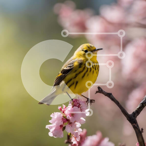 Intra Συλλεκτικό Ξύλινο Παζλ Plywood  4mm - Μικρό κίτρινο πουλί σε ροζ ανθισμένο κλαδί δέντρου Σε Ξύλινο Κουτί - Διαστάσεις: 10x10 cm – 25 κομμάτια