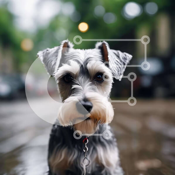 Intra Συλλεκτικό Ξύλινο Παζλ Plywood  4mm - Μικρό σκυλί Schnauzer σε βροχερό καιρό Σε Ξύλινο Κουτί - Διαστάσεις: 10x10 cm – 25 κομμάτια