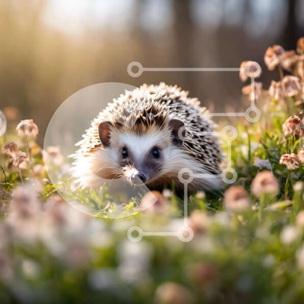 Intra Συλλεκτικό Ξύλινο Παζλ Plywood  4mm - Σκαντζόχοιρος στο γρασίδι με λουλούδια Σε Ξύλινο Κουτί - Διαστάσεις: 10x10 cm – 25 κομμάτια