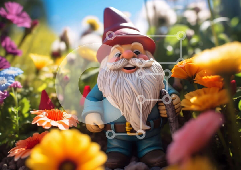 Intra Συλλεκτικό Ξύλινο Παζλ Plywood  4mm - Παιχνίδι Gnome ανάμεσα σε πολύχρωμα λουλούδια Σε Ξύλινο Κουτί - Διαστάσεις: 10x10 cm – 25 κομμάτια