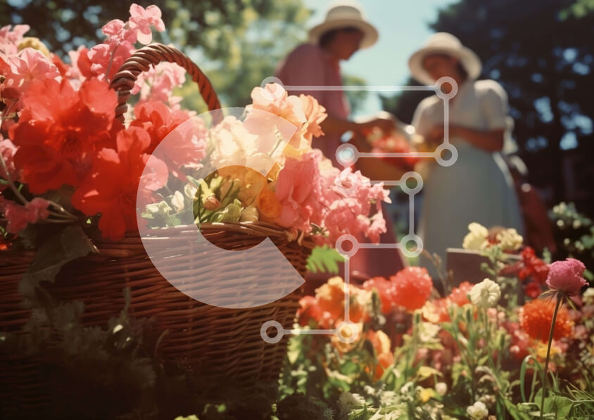 Intra Συλλεκτικό Ξύλινο Παζλ Plywood  4mm - Δύο γυναίκες σε ένα χωράφι με πολύχρωμα λουλούδια Σε Ξύλινο Κουτί - Διαστάσεις: 10x10 cm – 25 κομμάτια