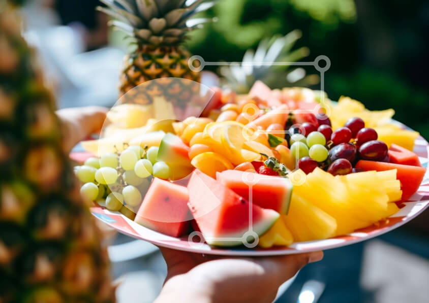 Σετ των 2 Intra Συλλεκτικό Ξύλινο Παζλ Plywood  4mm - Πιάτο με φρέσκα φρούτα σε υπαίθρια συγκέντρωση Σε Ξύλινο Κουτί - Διαστάσεις: 10x10 cm – 25 κομμάτια