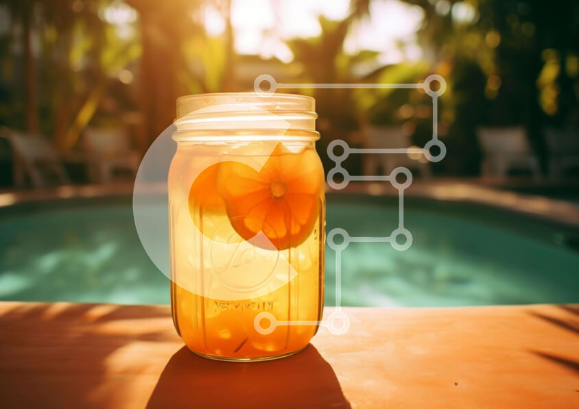 Intra Συλλεκτικό Ξύλινο Παζλ Plywood  4mm - Δροσιστικό ποτό πορτοκαλιού δίπλα στην πισίνα Σε Ξύλινο Κουτί - Διαστάσεις: 10x10 cm – 25 κομμάτια