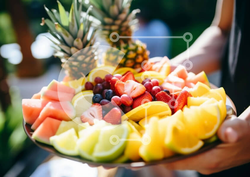 Σετ των 2 Intra Συλλεκτικό Ξύλινο Παζλ Plywood  4mm - Πιάτο με φρέσκα φρούτα με ανανά, φράουλες και μάνγκο Σε Ξύλινο Κουτί - Διαστάσεις: 10x10 cm – 25 κομμάτια