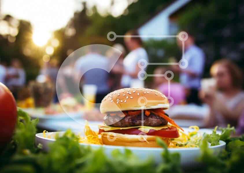 Σετ των 2 Intra Συλλεκτικό Ξύλινο Παζλ Plywood  4mm - Burger και άνθρωποι σε υπαίθρια συγκέντρωση Σε Ξύλινο Κουτί - Διαστάσεις: 10x10 cm – 25 κομμάτια