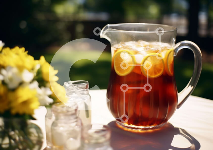 Σετ των 2 Intra Συλλεκτικό Ξύλινο Παζλ Plywood  4mm - Στάμνα παγωμένου τσαγιού με φέτες λεμονιού σε υπαίθριο τραπέζι Σε Ξύλινο Κουτί - Διαστάσεις: 10x10 cm – 25 κομμάτια