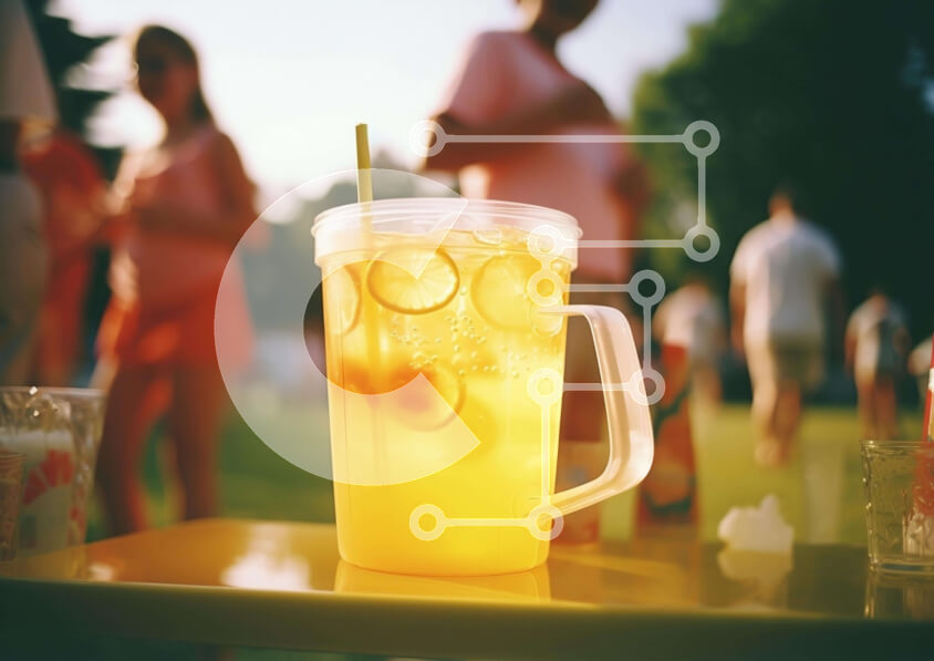 Σετ των 2 Intra Συλλεκτικό Ξύλινο Παζλ Plywood  4mm - Δροσιστικό φλιτζάνι λεμονάδα σε υπαίθριο τραπέζι με ανθρώπους Σε Ξύλινο Κουτί - Διαστάσεις: 10x10 cm – 25 κομμάτια