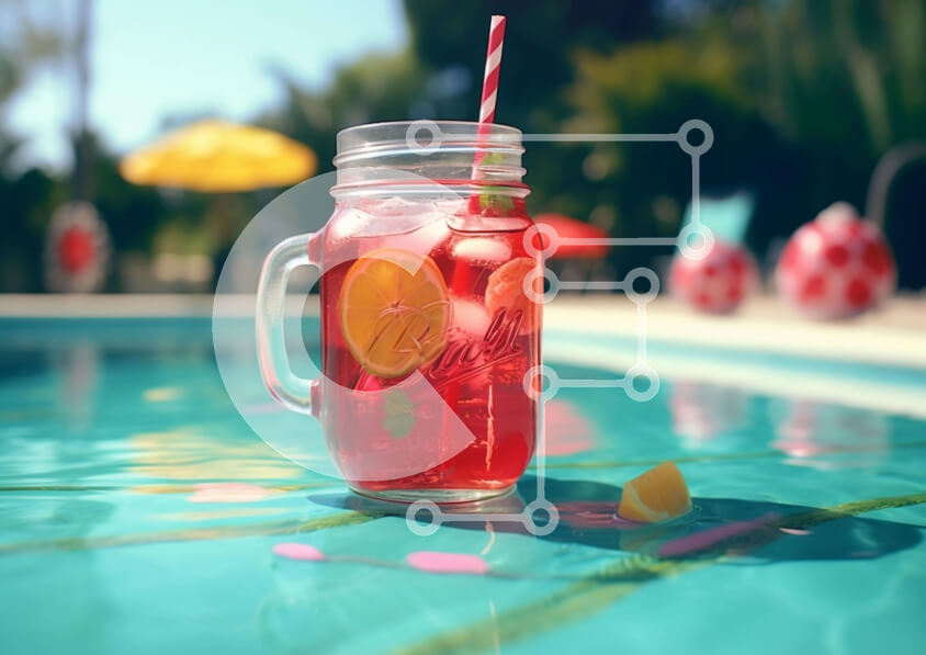 Intra Συλλεκτικό Ξύλινο Παζλ Plywood  4mm - Δροσιστικό ποτό δίπλα στην πισίνα με ομπρέλες για σκιά Σε Ξύλινο Κουτί - Διαστάσεις Puzzle: 10x10 cm – 25 κομμάτια