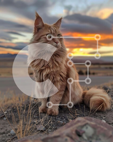 Intra Συλλεκτικό Ξύλινο Παζλ Plywood  4mm - Μακρύτριχη γάτα που παρακολουθεί το ηλιοβασίλεμα από τους βράχους Σε Ξύλινο Κουτί - Διαστάσεις: 10x10 cm – 25 κομμάτια