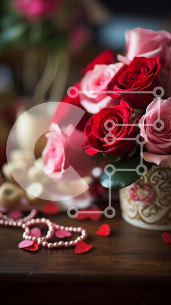 Intra Συλλεκτικό Ξύλινο Παζλ Plywood  4mm - Ρομαντική διακόσμηση του Αγίου Βαλεντίνου με τριαντάφυλλα και πέρλες Σε Ξύλινο Κουτί - Διαστάσεις: 10x10 cm – 25 κομμάτια