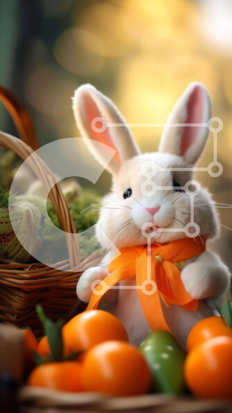 Intra Συλλεκτικό Ξύλινο Παζλ Plywood  4mm - Λευκό λαγουδάκι με πορτοκαλί κορδέλα και φρούτα Σε Ξύλινο Κουτί - Διαστάσεις: 10x10 cm – 25 κομμάτια