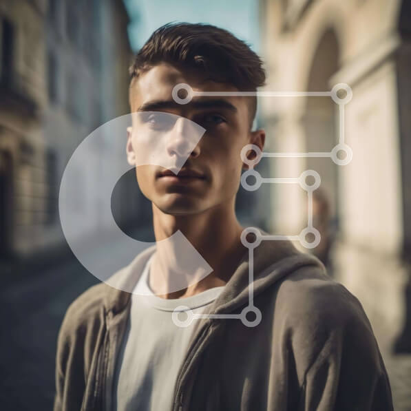 Intra Συλλεκτικό Ξύλινο Παζλ Plywood  4mm - Νεαρός άνδρας στο Alleyway Σε Ξύλινο Κουτί - Διαστάσεις Puzzle: 10x10 cm – 25 κομμάτια